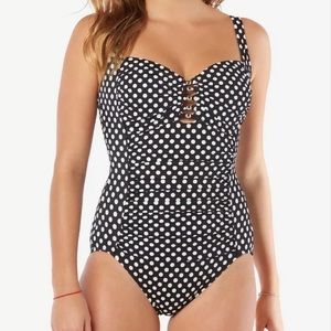 NWT Swim Solutions polka dot beaded one-piece swimsuit